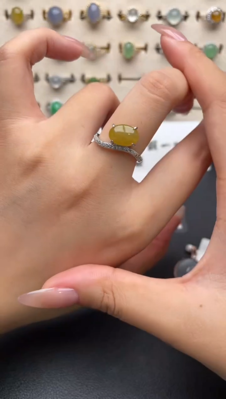 银S925镶嵌戒指翡翠一物一证一礼盒