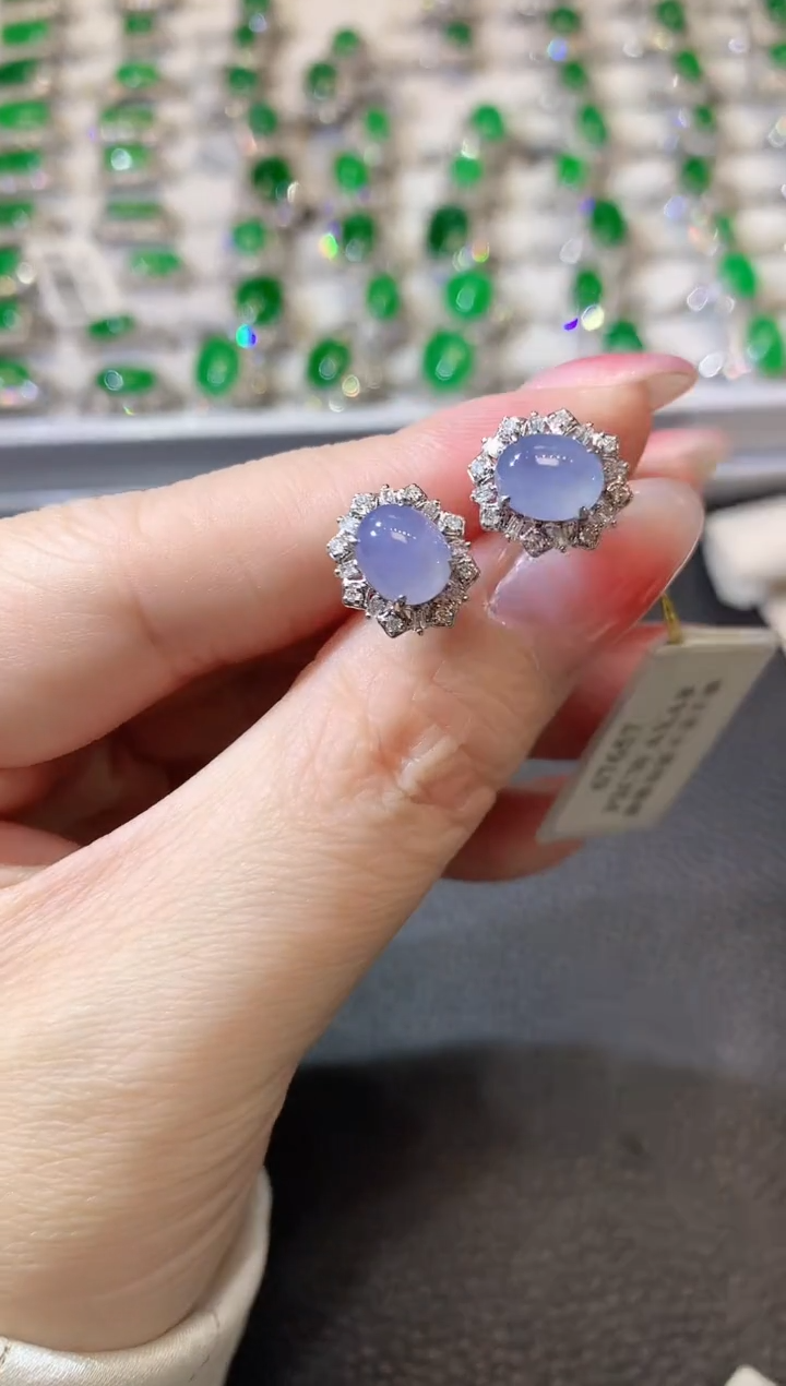 【闪购商品】翡翠耳饰18K金镶嵌A37 紫货有一定色差