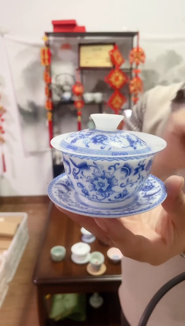 【闪购商品】【瓷心匠物】直播间福利款冰玉瓷缠枝莲盖碗