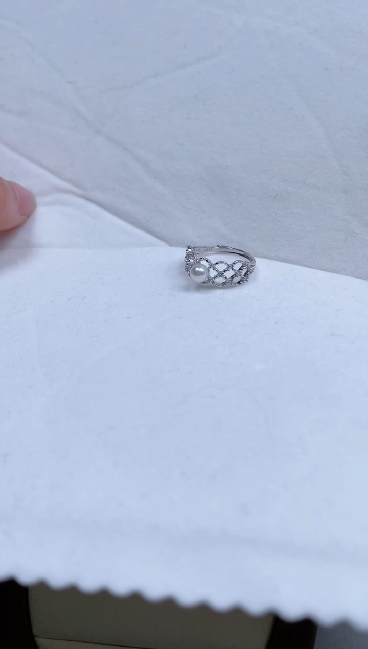 【闪购商品】海水珍珠戒指银S925镶嵌海水珍珠开口银戒蕾丝戒指
