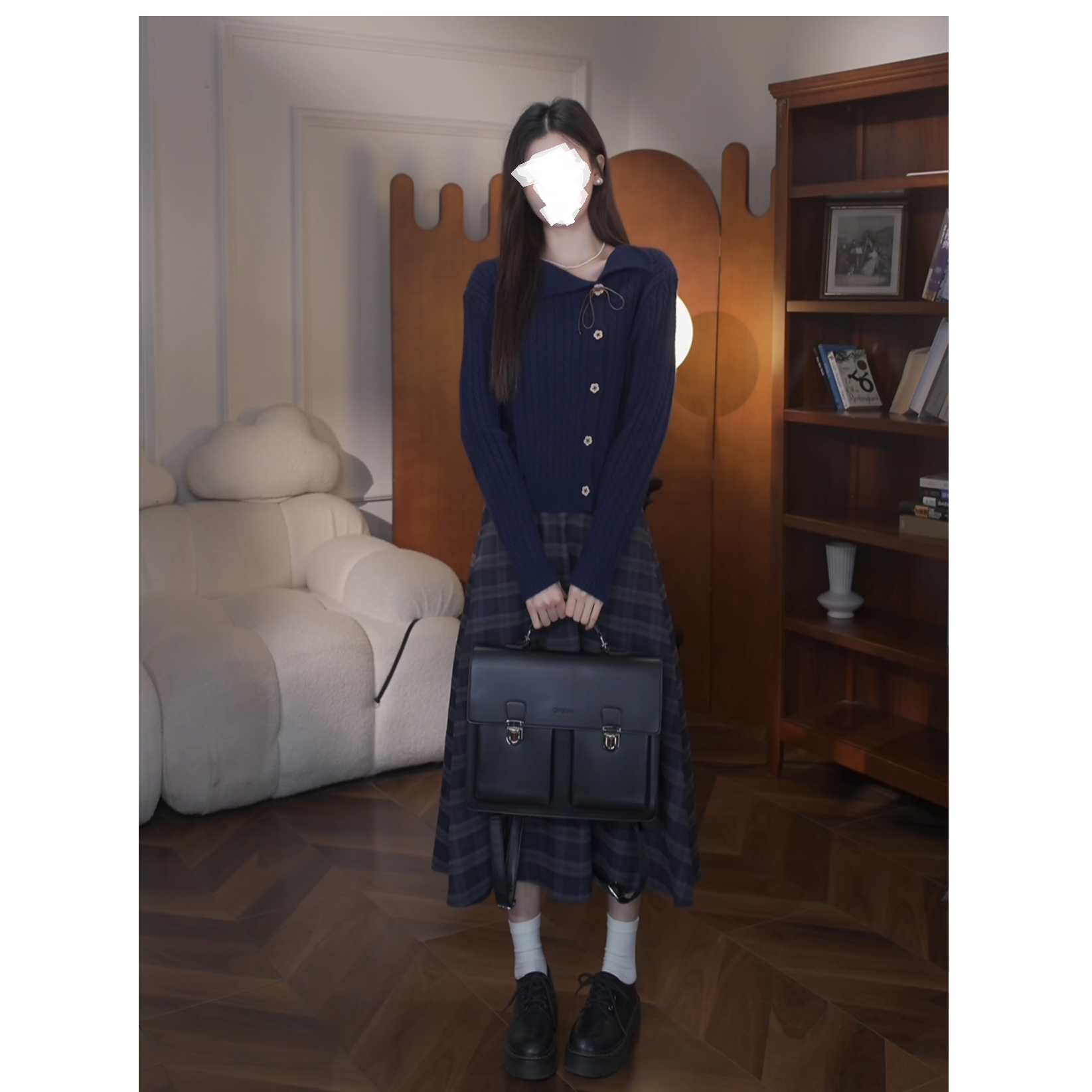 【品牌撤柜款ZB】藏青色长款A字版修身半身裙DYL662148+DYL662147