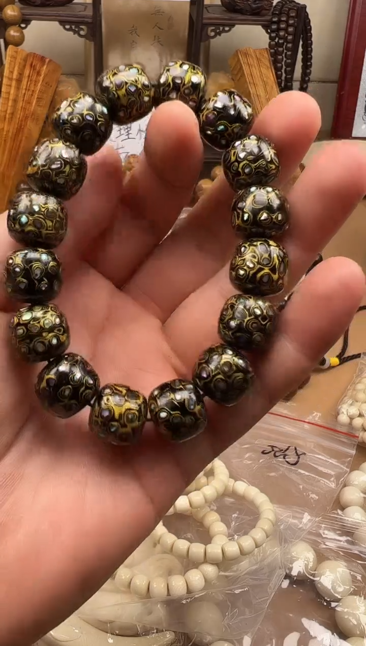 东非黑黄檀（紫光檀）手串/手链黑金大漆13x14