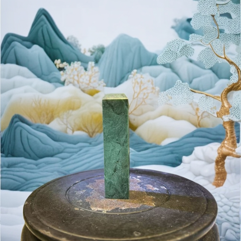 和田玉墨碧玉小印章