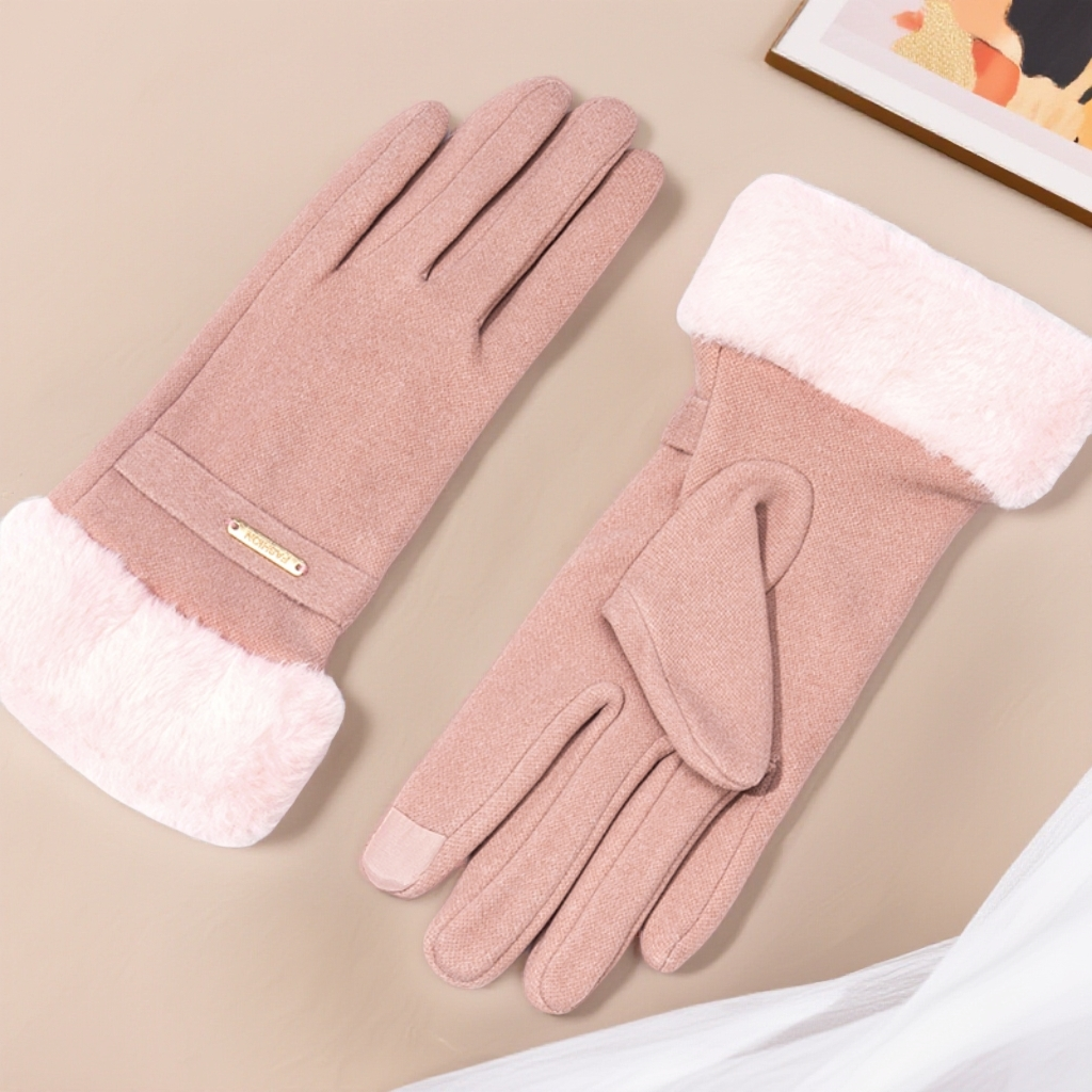 品牌高端极简风时尚毛口加绒保暖手套新款可防风护手女士骑行手套