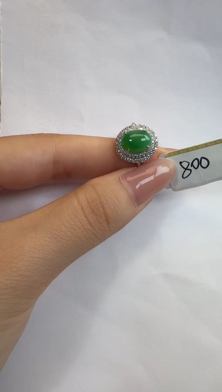 银S925镶嵌戒指翡翠925银镶缅甸A货翡翠戒指94