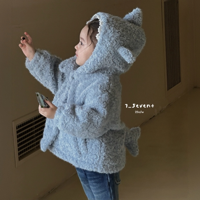 7seven 25冬 女童蓝色毛毛鱼尾巴连帽外套1121 （汉服）