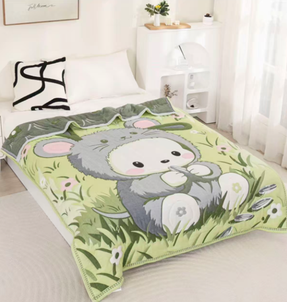 【瓜子熊】150*200cmA类全棉纱布秋冬加厚泡芙被