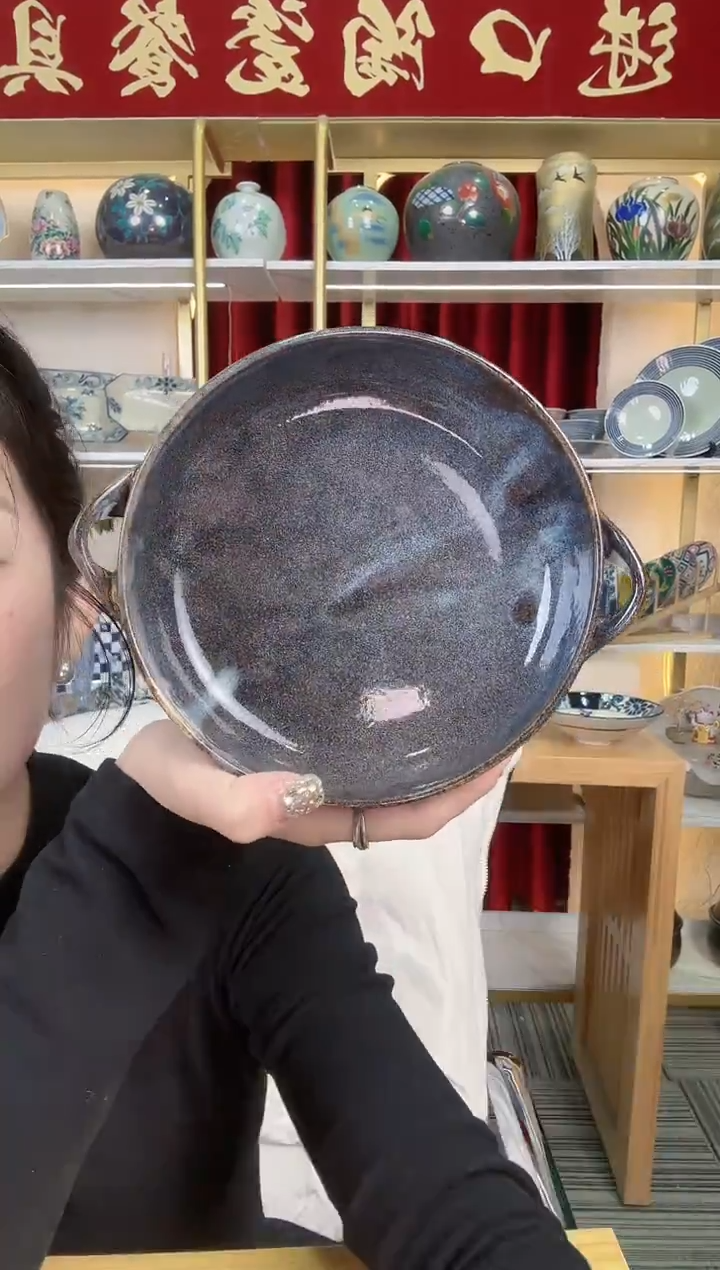 陶瓷粗陶双耳盘16cm一个