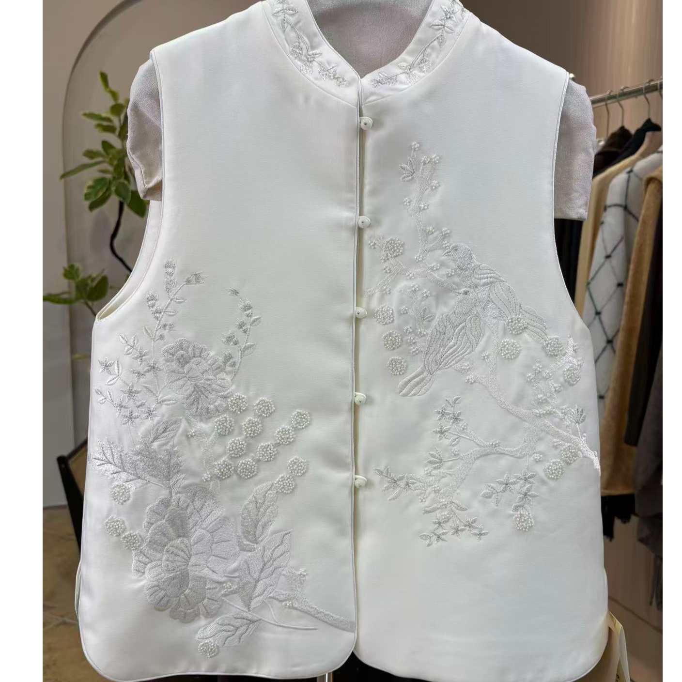 重工手工串珠立领植物花卉刺绣时尚宽松型马夹绣花薄款马甲国风