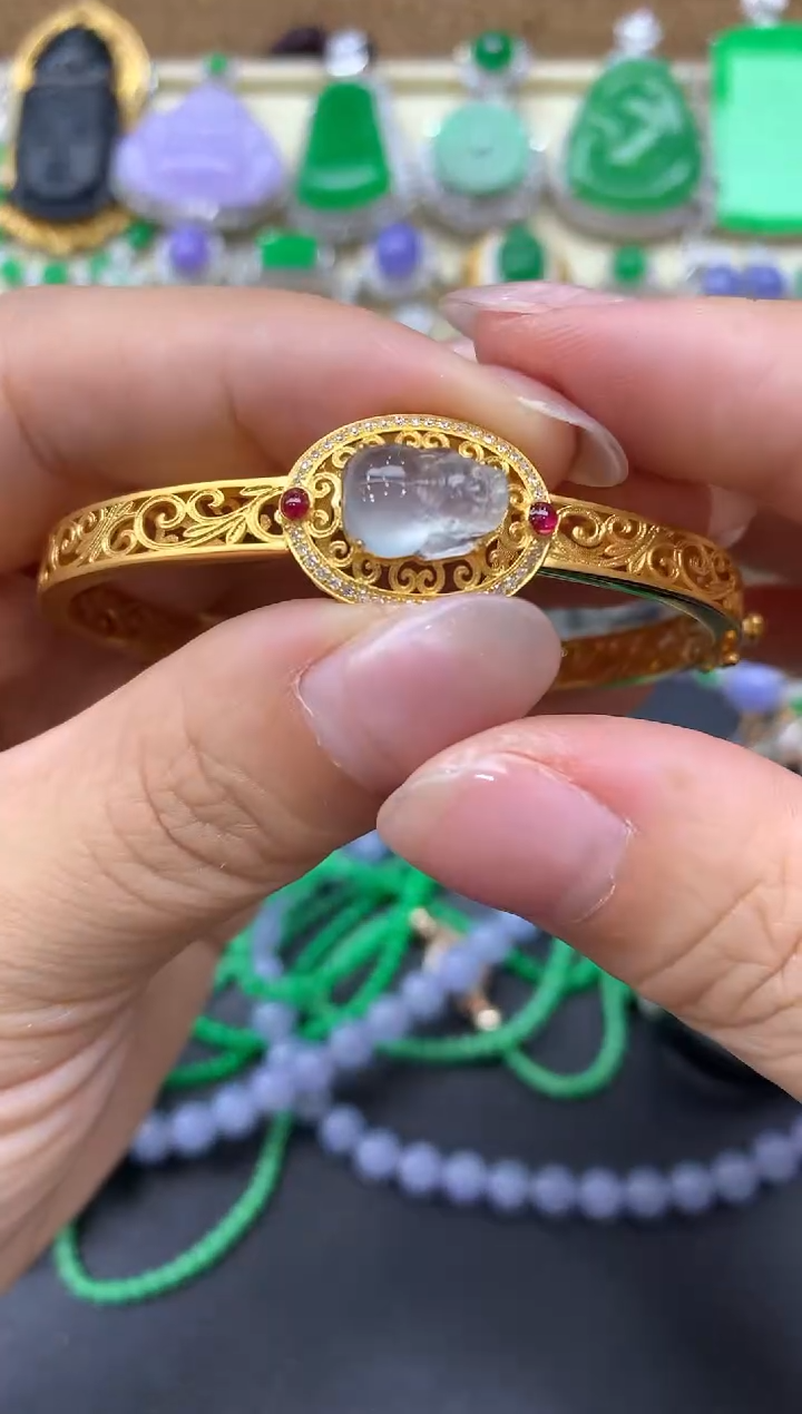 【闪购商品】翡翠手镯18K金镶嵌284-中国好珍宝