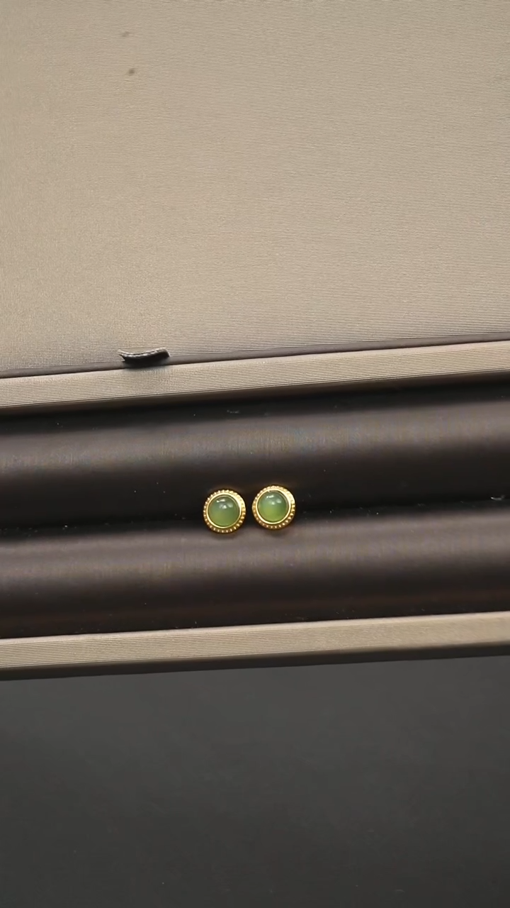 【闪购商品】和田玉（碧玉）耳钉银S925镶嵌耳钉