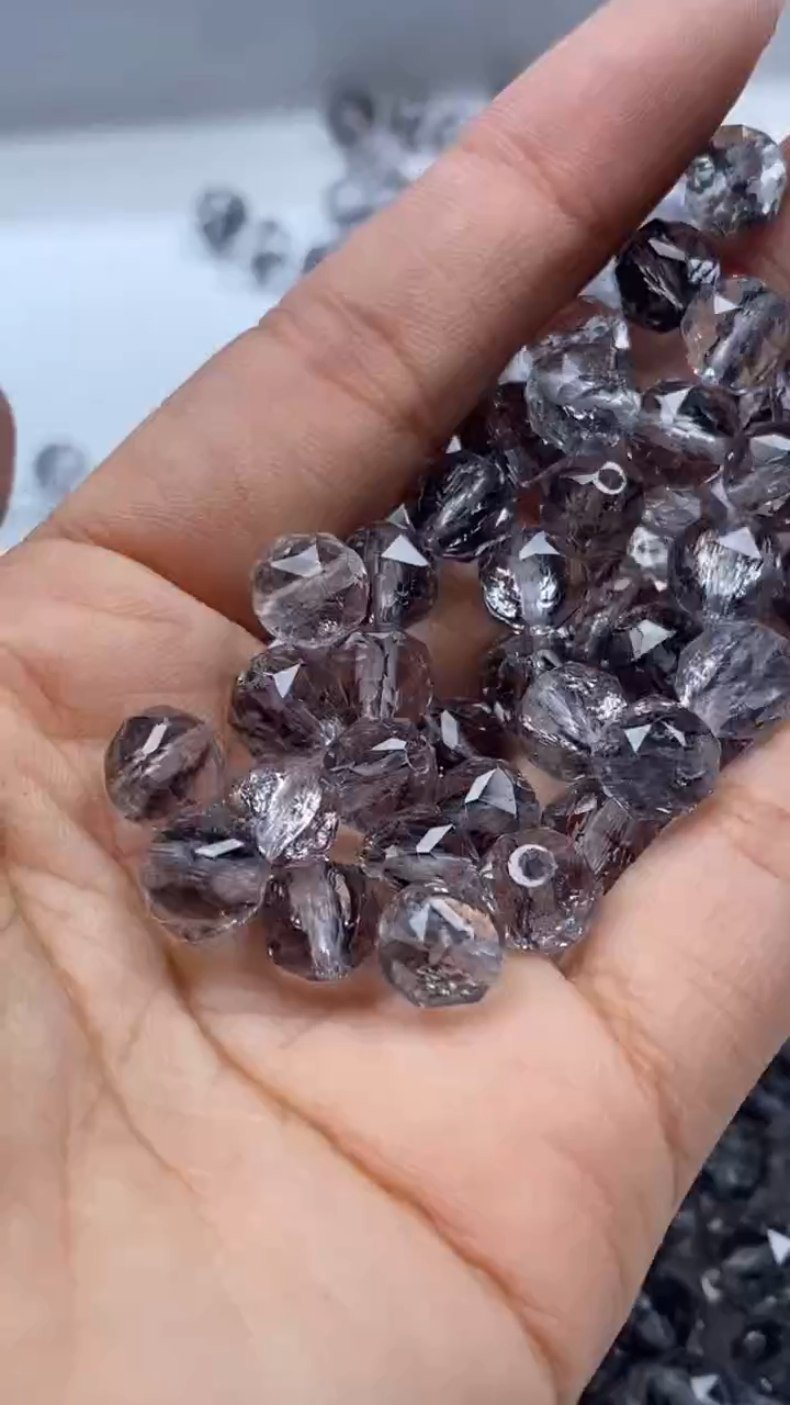 颈饰未镶嵌水晶W1803黑色碧玺切面8mm*15颗