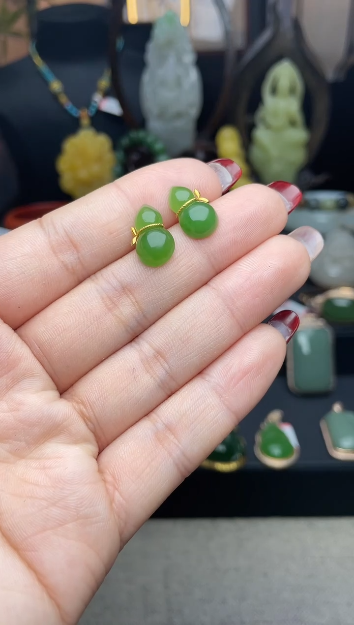 【闪购商品】和田玉耳饰18K金镶嵌耳饰ge70