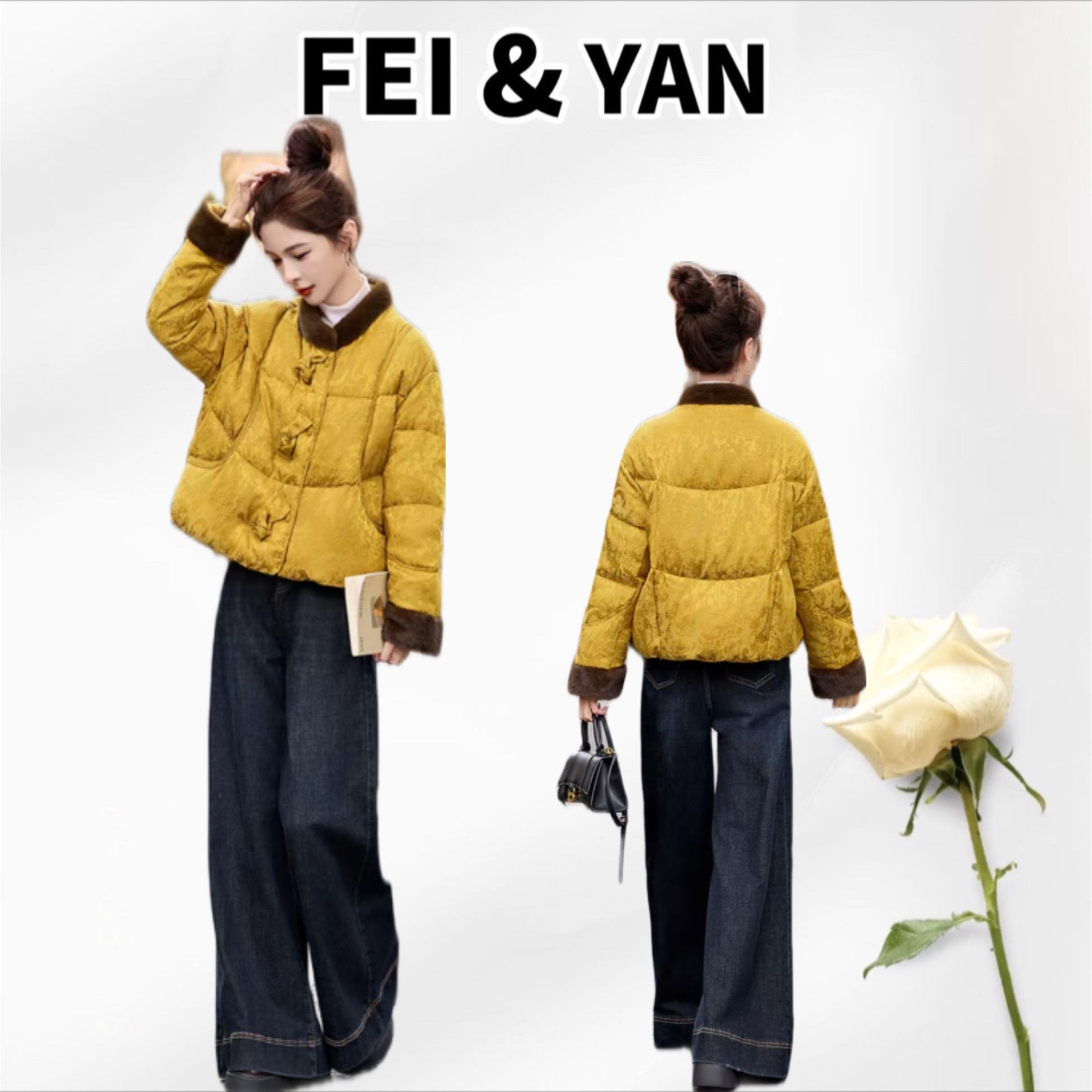 冬款新中式国风加厚复古时尚提花保暖外套女