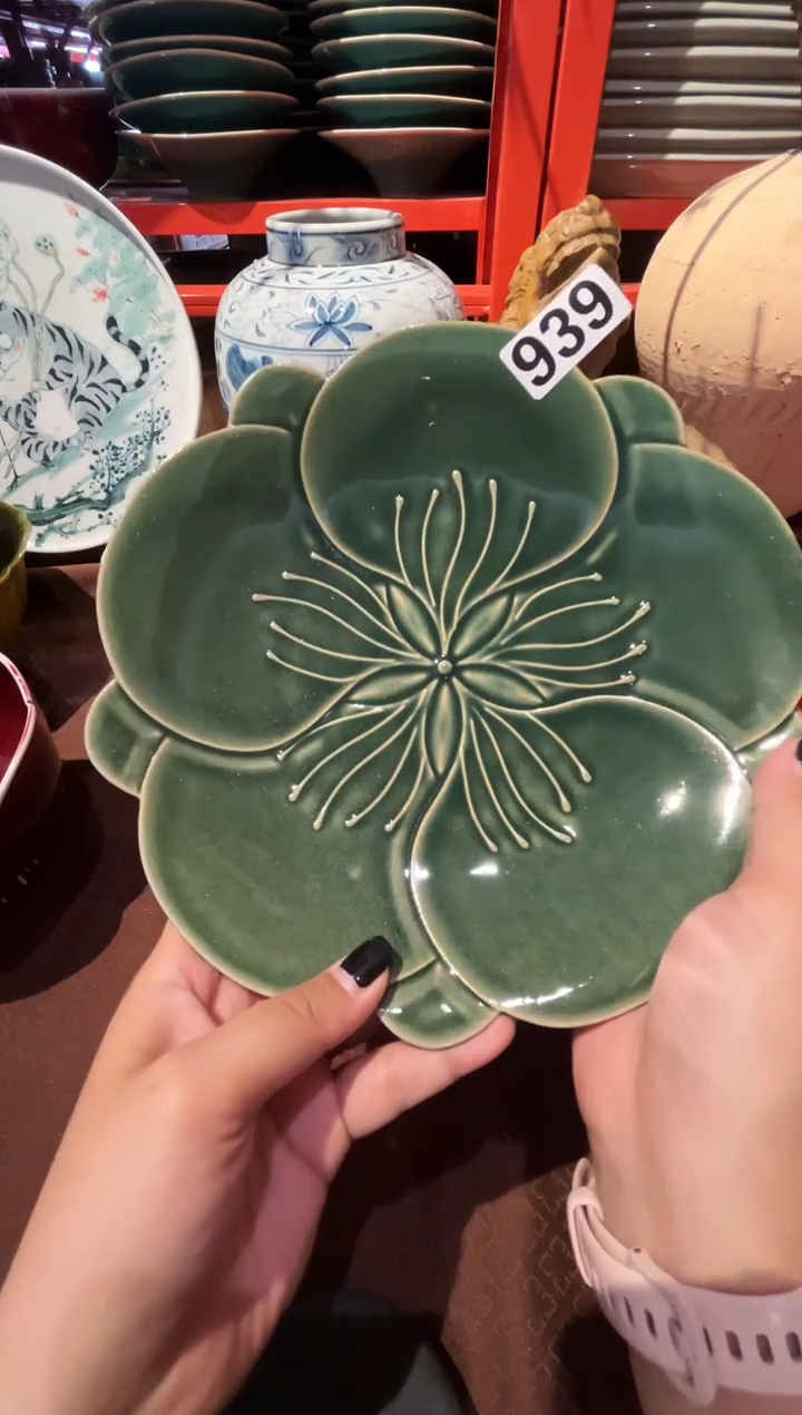 瓷片A****E939绿闪金花朵盘