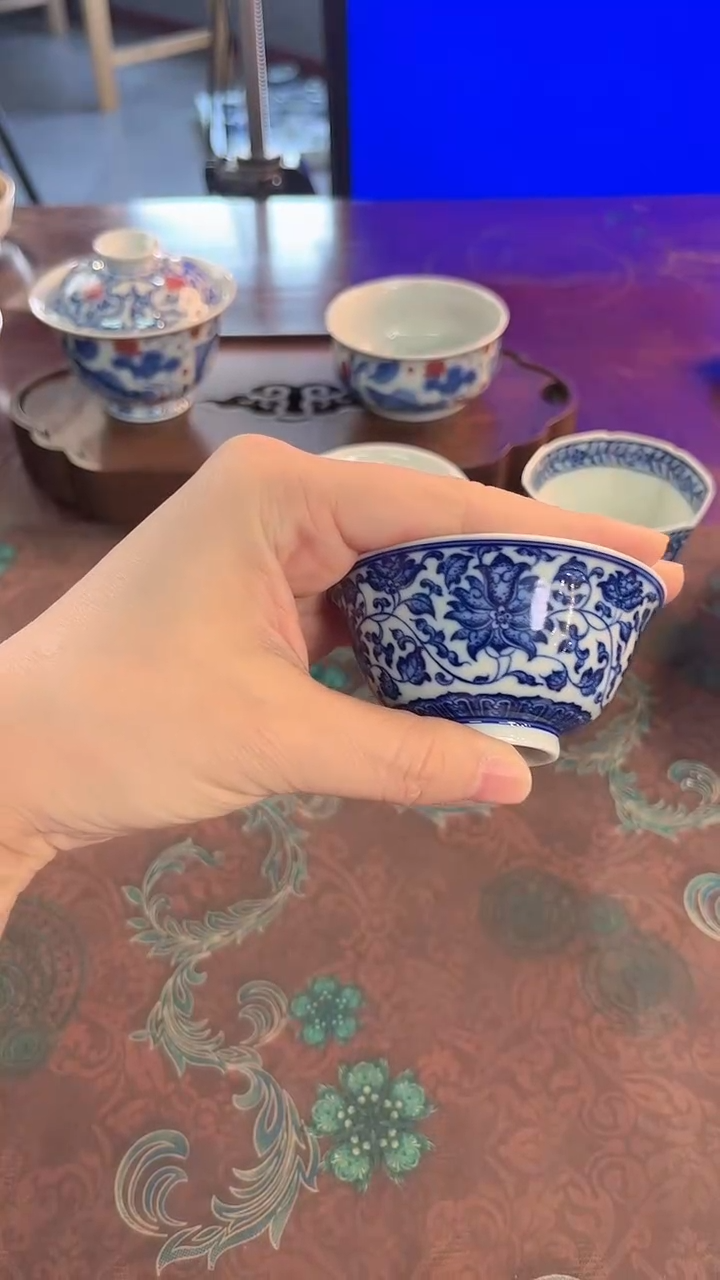 镹曰陶柴窑手工手绘青花满容70cc