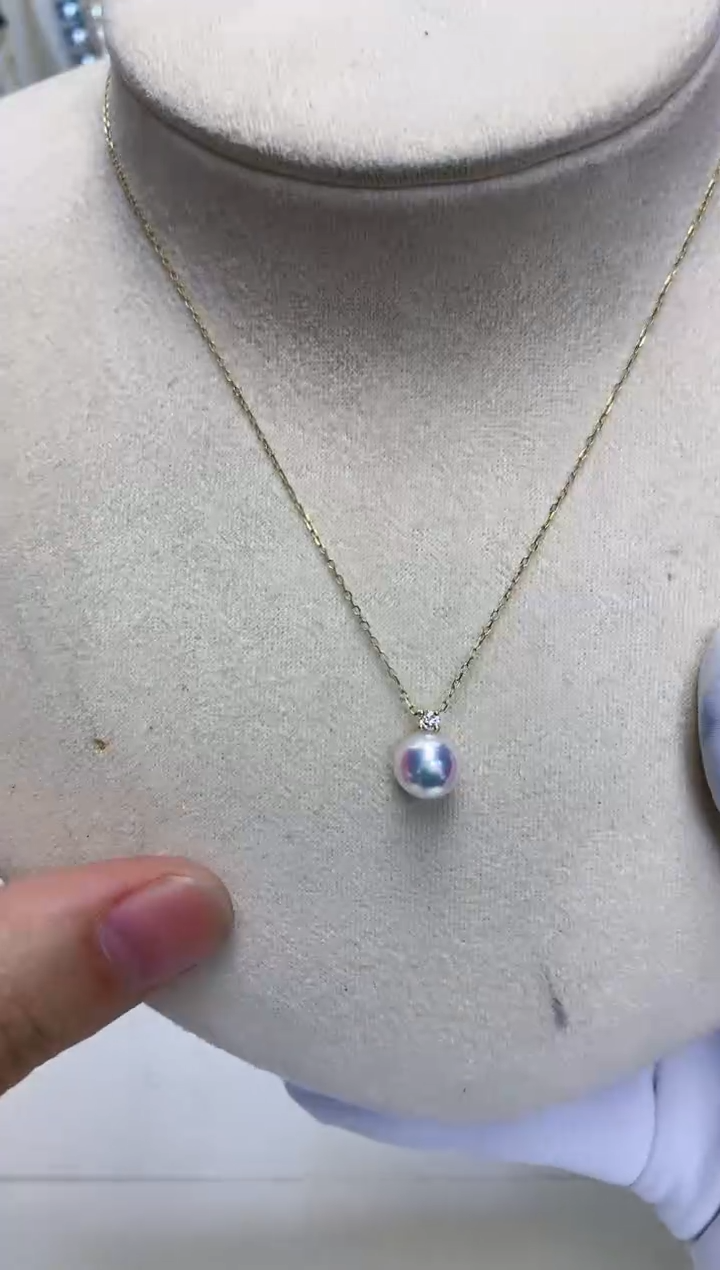 【闪购商品】海水珍珠商品18K金镶嵌7-8钻石王妃吊坠赠银链