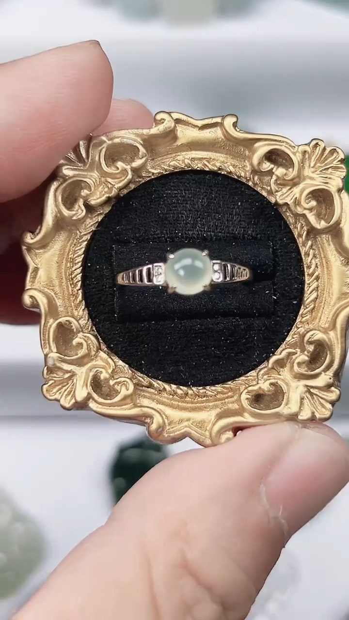 银S925镶嵌戒指翡翠天然缅甸A货翡翠