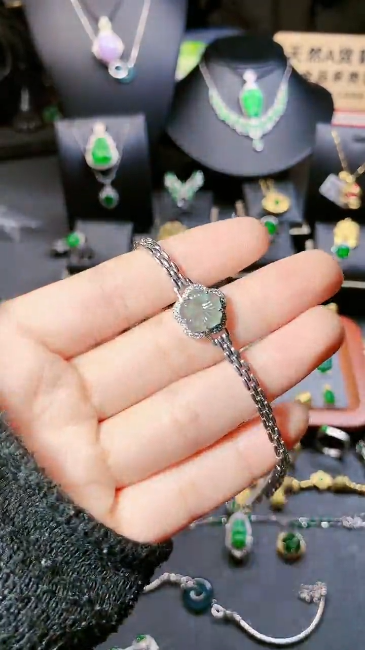 【闪购商品】翡翠手链银S925镶嵌手链