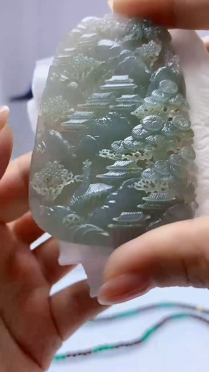 【闪购商品】定制翡翠未镶嵌5145ms-毛货山水赠珠链196