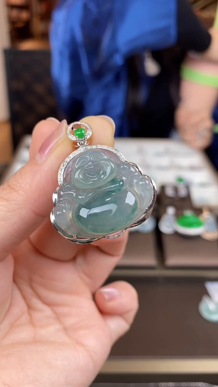 【闪购商品】翡翠吊坠(不含链)18K金镶嵌翡翠包镶佛公