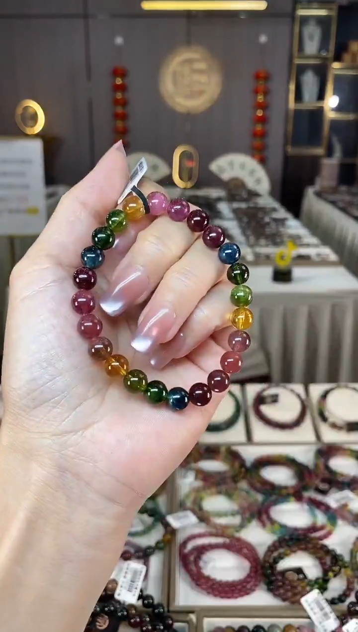 未镶嵌老矿碧玺彩虹冰体单圈手串7mm+碧玺多样性发一条hon