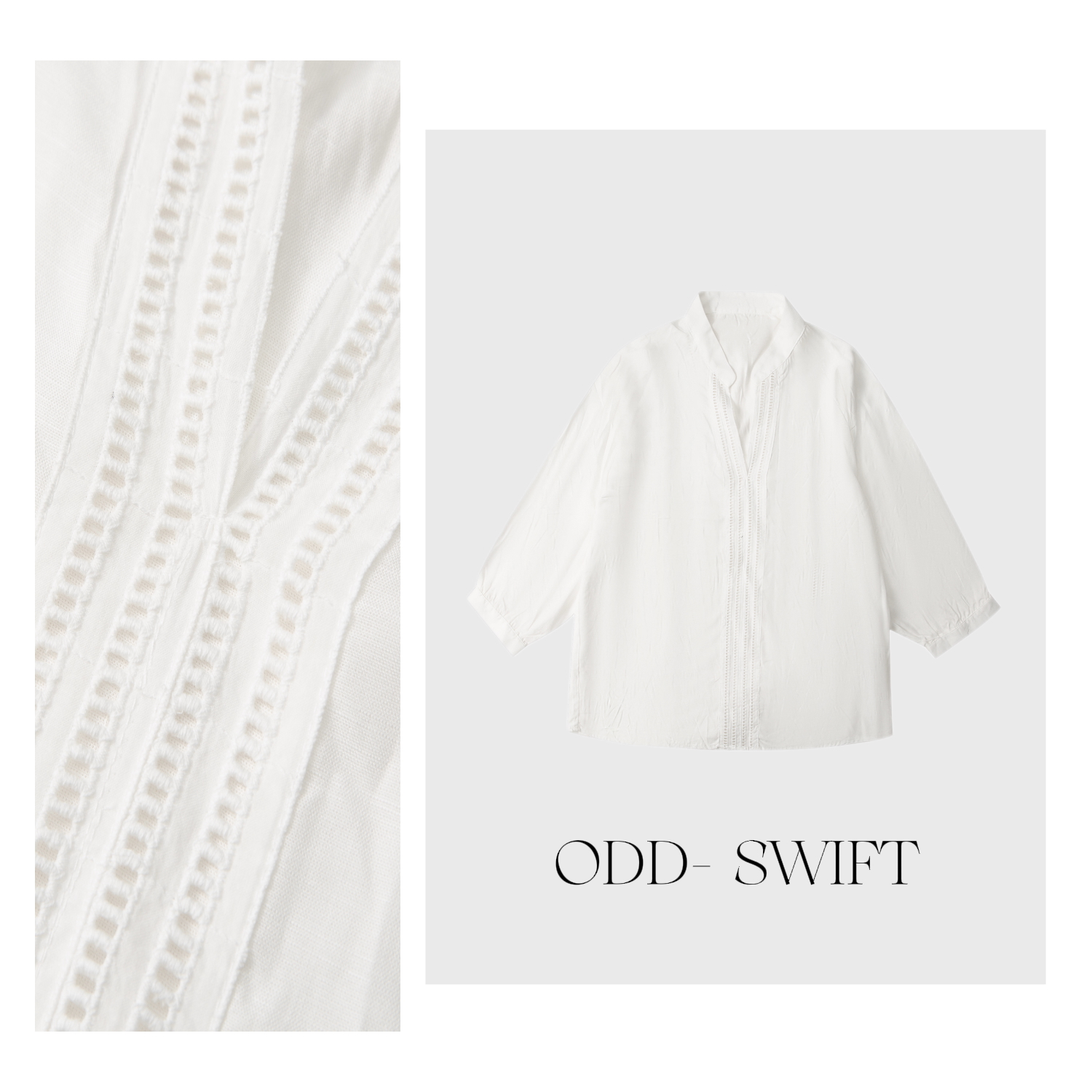 ODD-SWIFT镂空七分袖V领夏季莱赛尔衬衫复古长袖罩衣-ODD258508