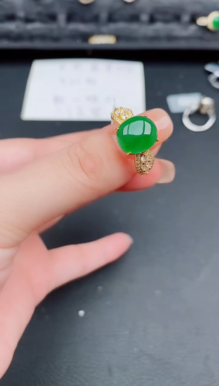 翡翠戒指银S925镶嵌天然a货翡翠273
