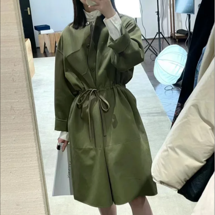 【ICS 韵裕】 百搭女士中长连衣裙抽绳长袖中长款韩版秋季