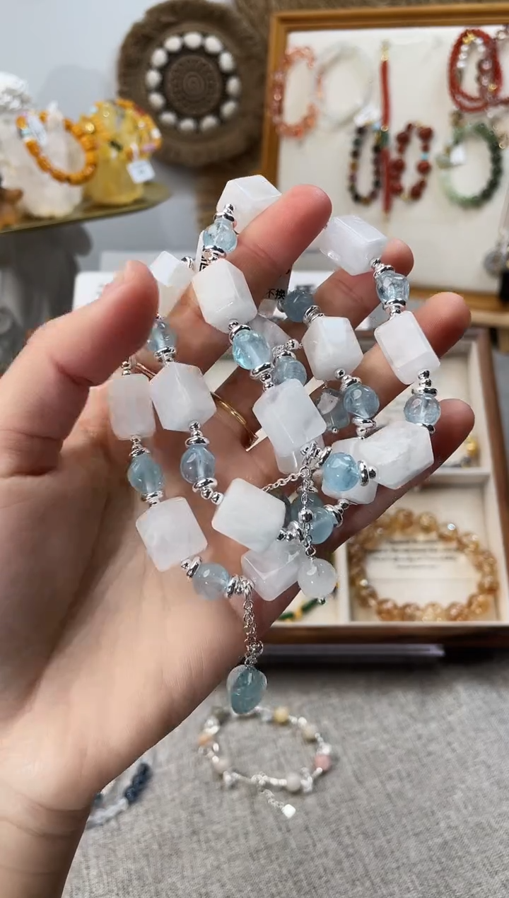 未镶嵌手链水晶暖****e雪花幽灵蓝托帕随型（多样性发一）