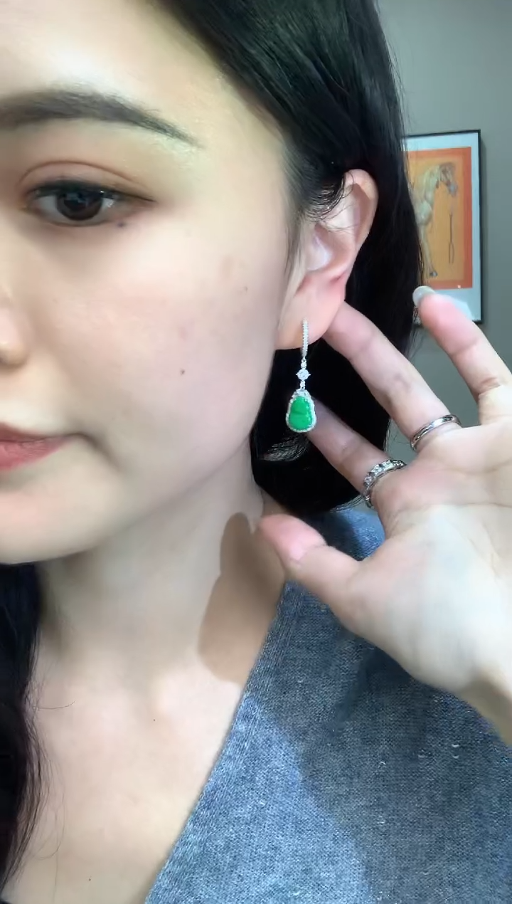 【闪购商品】翡翠耳饰18K金镶嵌q79  