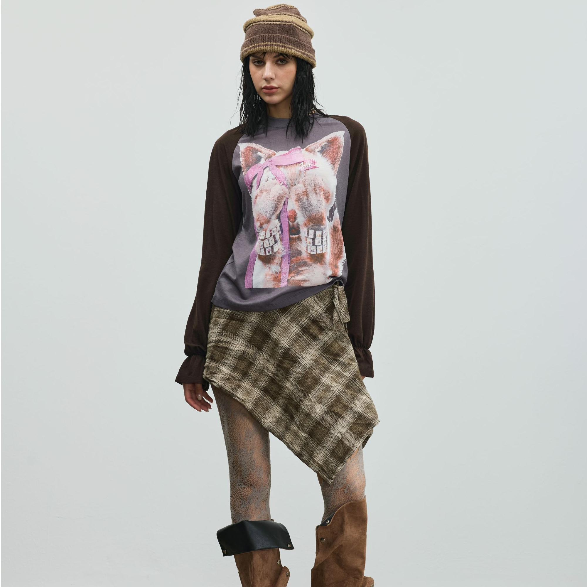 【上新】GGAHOLIDAY秋冬美式复古时尚百搭喇叭袖T恤印花上衣-154257