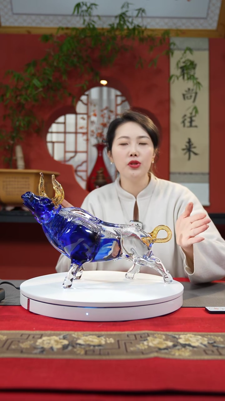 【闪购商品】琉璃手工艺品蓝色抬头牛大号