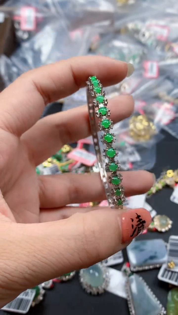 银S925镶嵌戒指翡翠天然A货缅甸翡翠