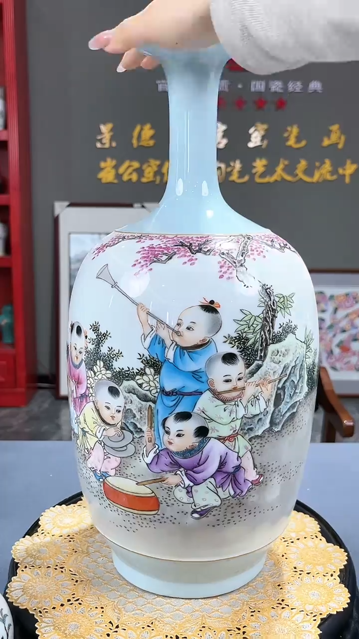 【闪购商品】官窑瓷画院927官窑瓷画院童子赏瓶