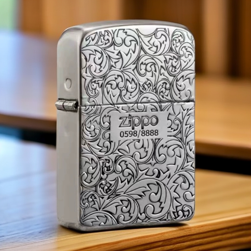 ZIPPO正品镀银1941复刻双面富贵唐草花防风煤油打火机送礼DYJ1