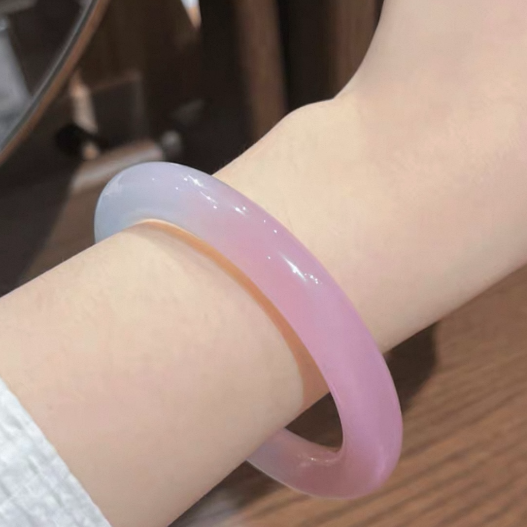 粉色玛瑙手镯玉髓高冰正品天然郁金香手镯