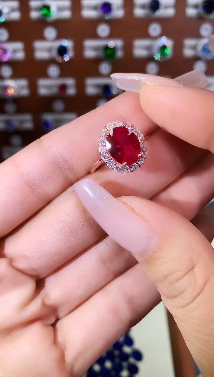 银S925镶嵌戒指红宝石810玫瑰金