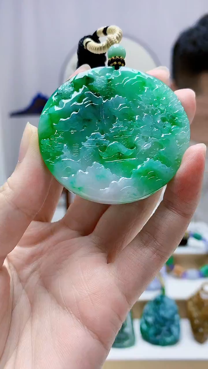 未镶嵌定制翡翠4898zm-毛货挂件162山水