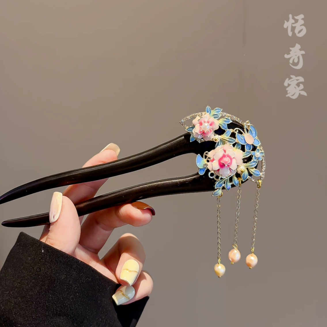 【月舞云秀】高定流苏木质u型发簪双钗发饰百搭步摇发簪F30