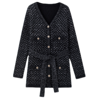 小香风秋冬时尚设计师气质百搭长袖针织衫外套-8653