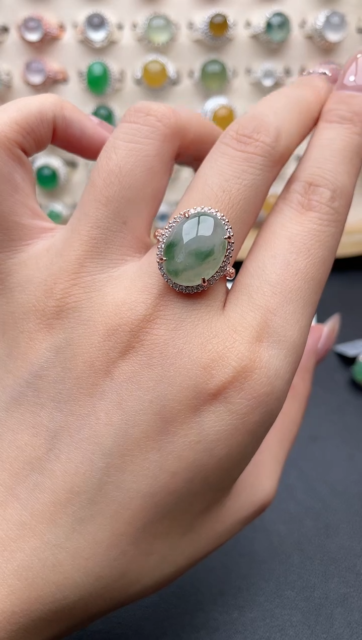 【闪购商品】翡翠戒指银S925镶嵌一物一证一礼盒