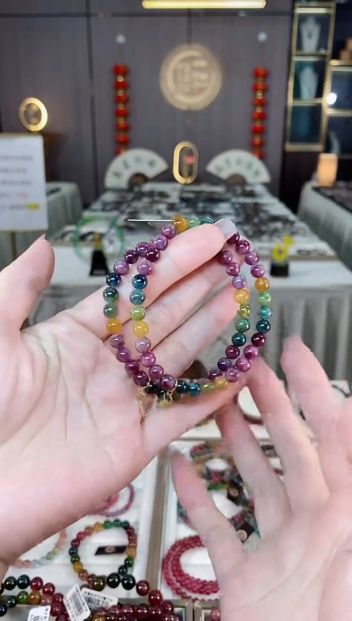 未镶嵌老矿碧玺彩虹单圈手串6mm+碧玺hon多样性发货一条