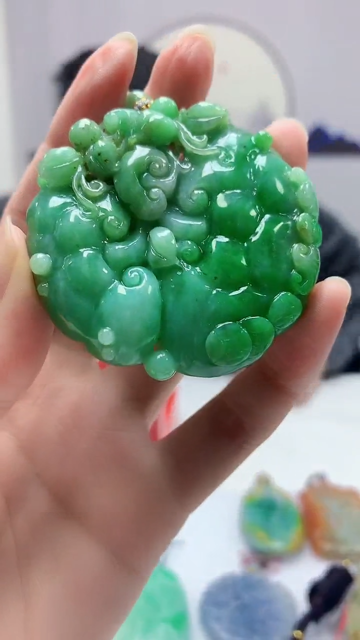 【闪购商品】定制翡翠未镶嵌5060zm-毛货挂件如意40