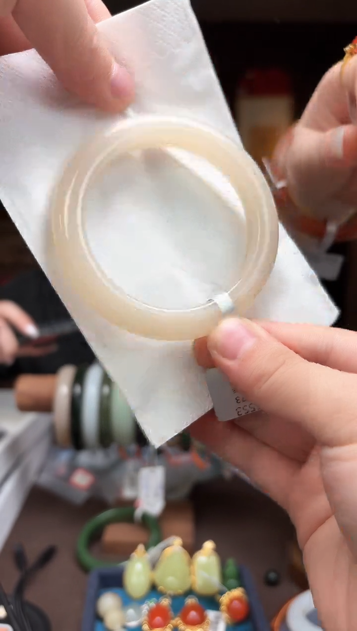 【闪购商品】和田玉AS112藕粉手镯57mm未镶嵌-