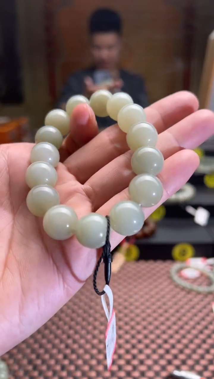 【闪购商品】和田玉手串未镶嵌且末料青白玉手串卡14