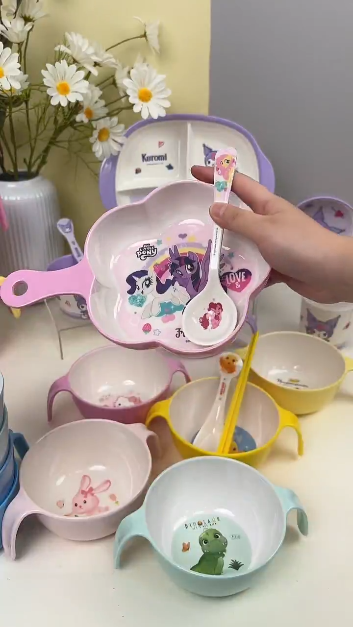 密胺小马宝莉勺子+小马宝莉双色花瓣手柄碗