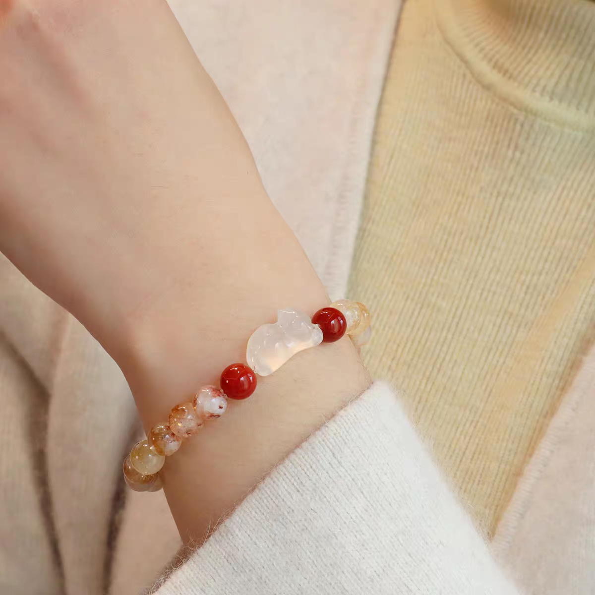 as12水晶黄塔晶约8.6mm百搭手串玉髓爬爬猫手