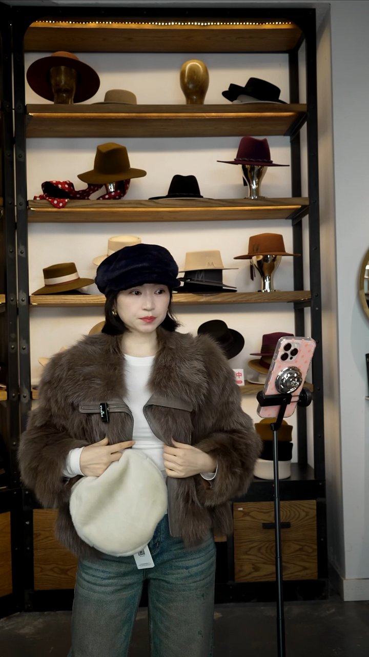 涤纶（聚酯纤维）环保皮草海军帽 藏蓝色