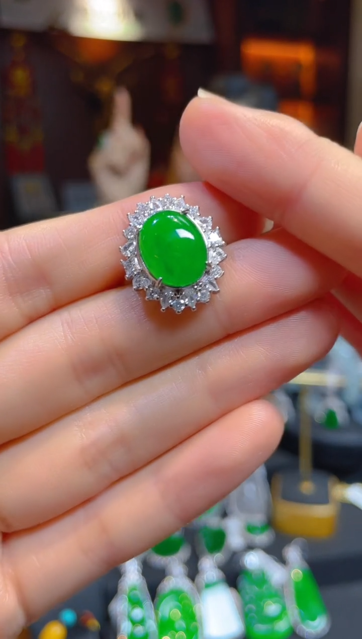 【闪购商品】翡翠戒指银S925镶嵌119807天然A货翡翠戒指